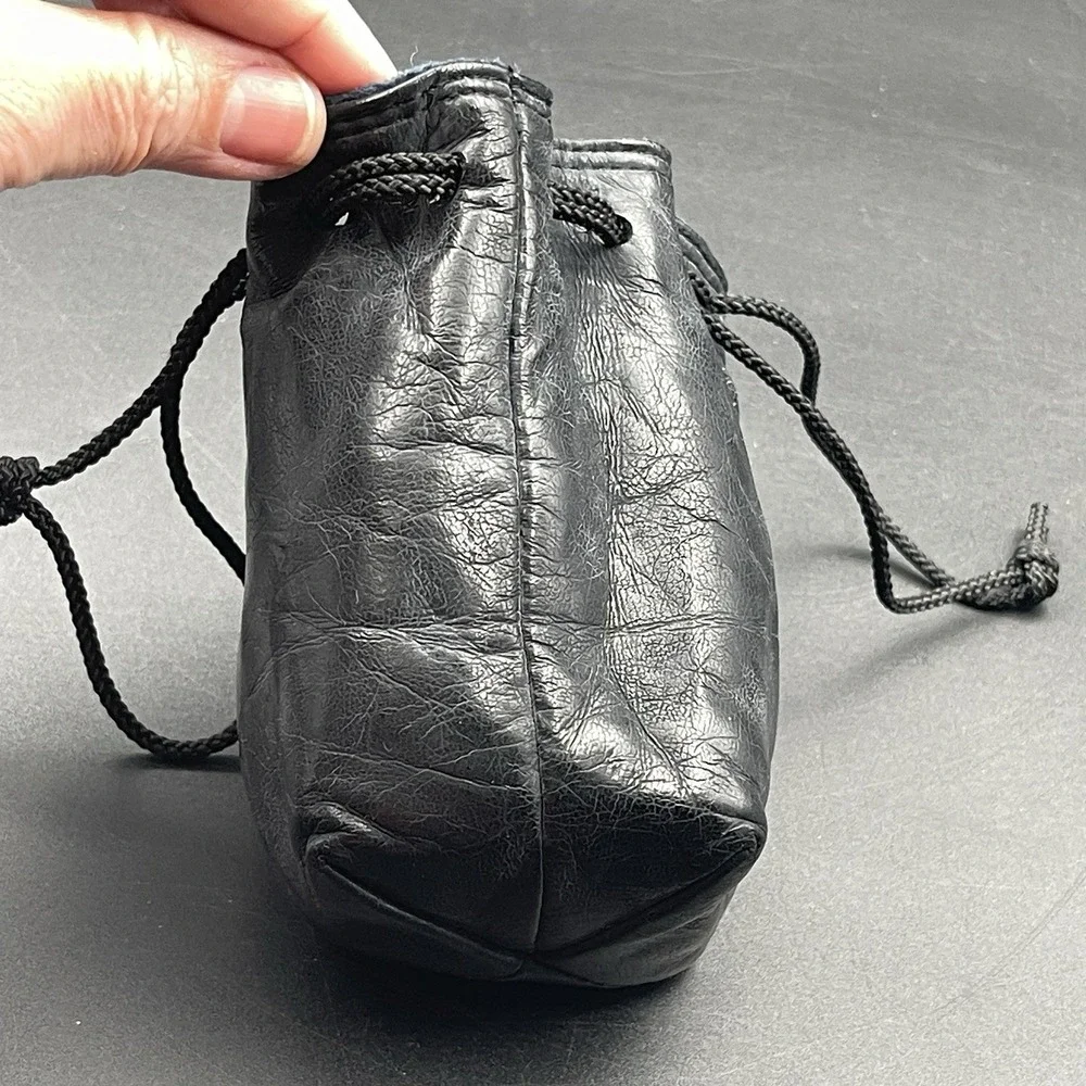 VTG‎ Olympus Leather Camera Lens Pouch Drawstring Case Blue Velvet Lined Japan